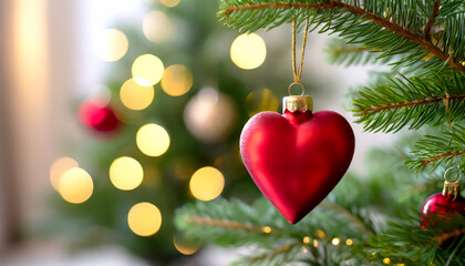 Christmas tree pendant in heart shape on the Christmas tree