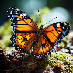 Butterfly on orange flower in the garden