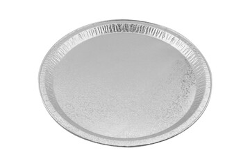 Foil baking dish closeup isolated on a white background. Empty disposable square aluminium foil baking dish isolated on white