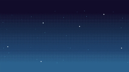 Pixel art night sky background with stars. Seamless backdrop in retro video game 8-bit style. Vector illustration. - obrazy, fototapety, plakaty