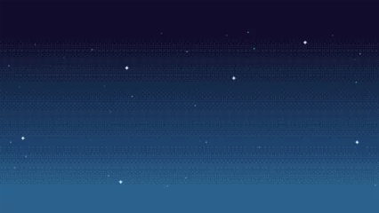 Fototapeten Pixel art night sky background with stars. Seamless backdrop in retro video game 8-bit style. Vector illustration. © ad_stock