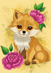 Fox with flowers