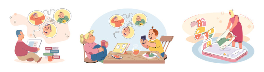 Children with smartphone. Vector illustration. Childrens dependency on their phones for various activities is reshaping way they learn and interact The allure digital world often leads children