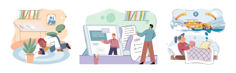 Child with tablet. Vector illustration. The concept child with tablet highlights impact technology on contemporary education Electronic devices, such as tablets, have revolutionized way children