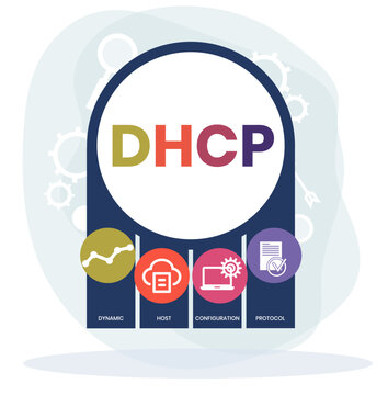 DHCP - Dynamic Host Configuration Protocol acronym, business concept. word lettering typography design illustration with line icons and ornaments. Internet web site promotion concept vector layout.