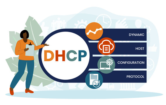 DHCP - Dynamic Host Configuration Protocol acronym, business concept. word lettering typography design illustration with line icons and ornaments. Internet web site promotion concept vector layout.