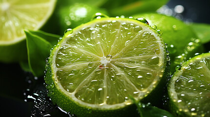 A macro snapshot of a ripe lime submerged in bubbly liquid.