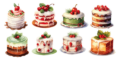 set of cakes watercolor vectors