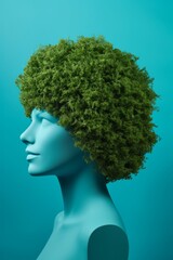 Garden topiary shaped like a human head, meticulously trimmed. Symbolizing mental health, the artful greenery evokes a sense of mindfulness, balance, and harmony in the tranquility of the garden.
