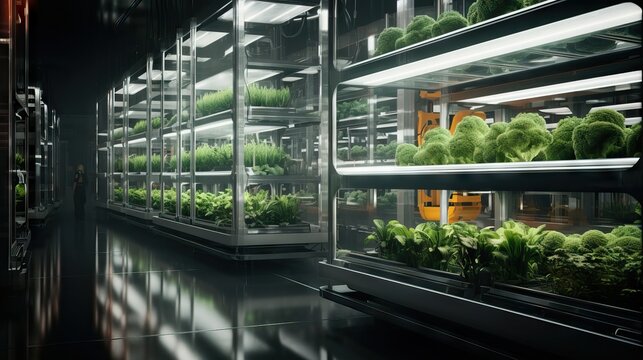 Plant vertical farms producing plant vaccines. AI generated image