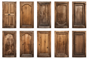 A collection of wooden portals on a blank canvas. - obrazy, fototapety, plakaty