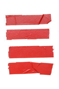Set of pieces of general purpose vinyl red tape isolated o on white 