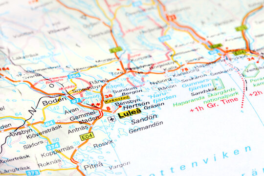 Lulea, Sweden - January 12, 2024: Lulea city road map. Closeup macro view