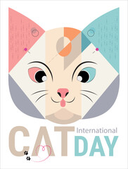 International Cat Day. February 20th.
Cat face with straight lines and flat colors 