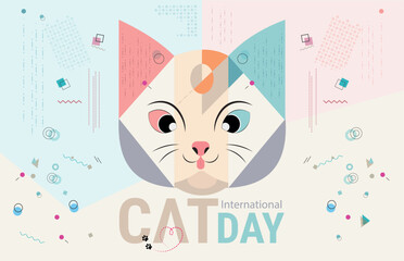 International Cat Day. February 20th.
Cat face with straight lines and flat colors 