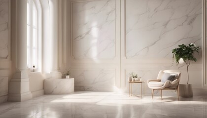 Fototapeta na wymiar light and shadow room mock ups - light beige and white marble wall