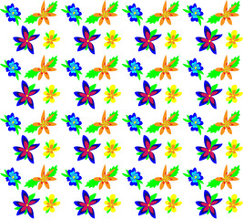 Vector abstract seamless texture in the form of colorful flowers and leaves on a white background