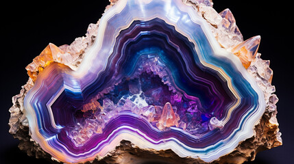 close-up of geode in blue and violet tones on a black background - obrazy, fototapety, plakaty