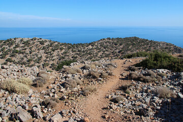 mountain and mediterranean sea in crete in greece