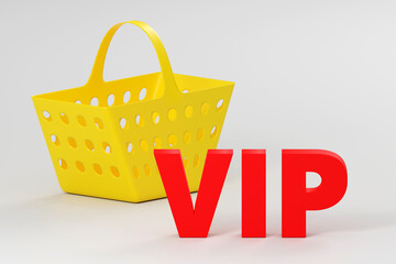 Luxury red inscription vip on grey podium, soft light, smooth background, 3d rendering