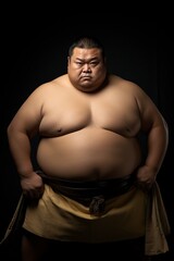 Fototapeta na wymiar japanese sumo wrestler posing sitting in front of the camera in the studio