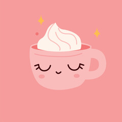 cup on a pink background.cartoon cup. Design element for postcards, posters, banners and other purposes