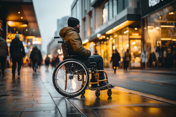 A person in a wheelchair crossing the road. generative Ai