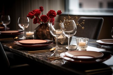 Fototapeta premium Elegant table setting with decorate set