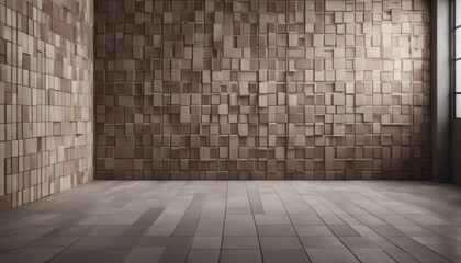 Fototapeta premium light and shadow room mock ups - light gray, brown and beige tiled wall