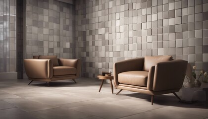 light and shadow room mock ups - light gray, brown and beige tiled wall