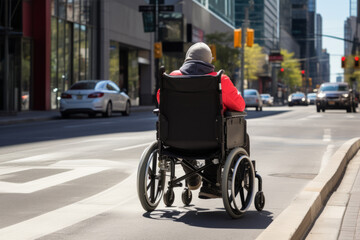 A person in a wheelchair crossing the road. generative Ai