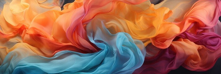 Obraz premium Dynamic folds of multicolored fabric, abstract 3D wavy Background, colorful waves flow, liquid