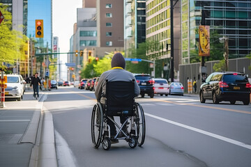 A person in a wheelchair crossing the road. generative Ai