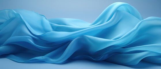 Ethereal 3D render of blue fabric floating gracefully.