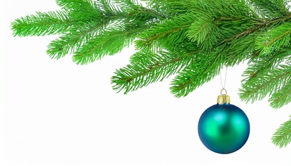 Christmas tree branch with ball on white background