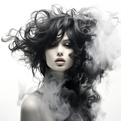 Girl in Smoke . smoke on white background