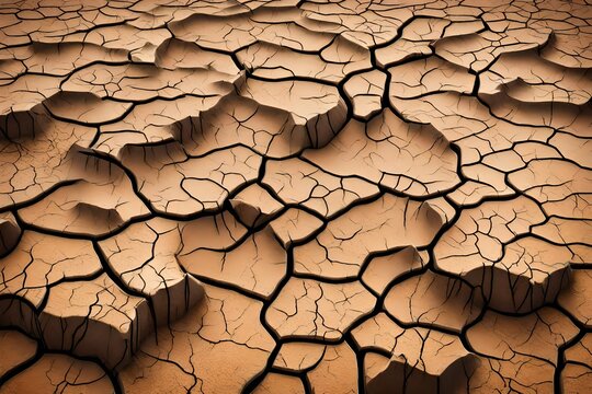 Produce a visually striking graphic resource featuring the dynamic and textured surface of a cracked desert soil. 
