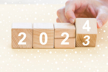 From 2023 to 2024. Merry Christmas and Happy New Year, White background.2024 new year idea concept. - 685266941