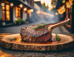 Foto op Canvas Juicy and appetizing tomahawk steak © SashaMagic