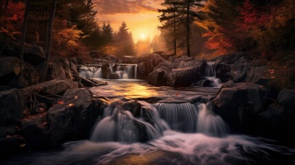 Waterfall with beautiful sunlight in the morning.