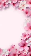 Fototapeta na wymiar Floral background with pink flowers and copy space