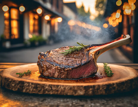 Juicy and appetizing tomahawk steak