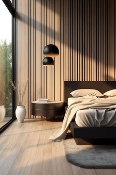 Minimalist style interior design of modern bedroom, Generative AI