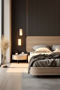 Minimalist style interior design of modern bedroom, Generative AI