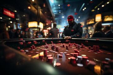 Action Shot of Dice Being Thrown on a Craps Table . Generative Ai - obrazy, fototapety, plakaty