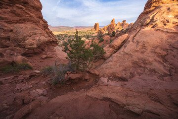 hiking the windows loop trail in arches national park, utah, usa