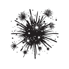 Happy New Year Fireworks Bursting Silhouette - Captivating Explosions Welcoming a Year of Joy and Prosperity - Fireworks Bursting Black Vector
