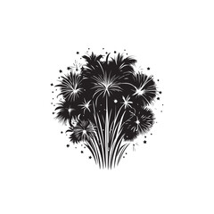 Happy New Year Fireworks Bursting Silhouette - Brilliant Fireworks Painting the Night Sky with Elegance - Fireworks Bursting Black Vector
