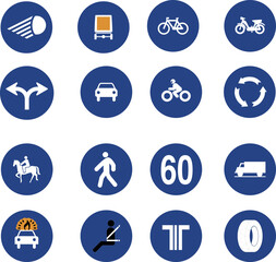 set of vehicle traffic signs obligation blue circle