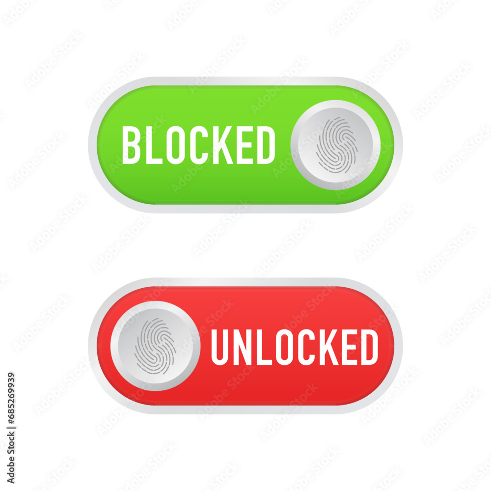 Poster design sliders and buttons red and green with fingerprint. templates for a website or application to